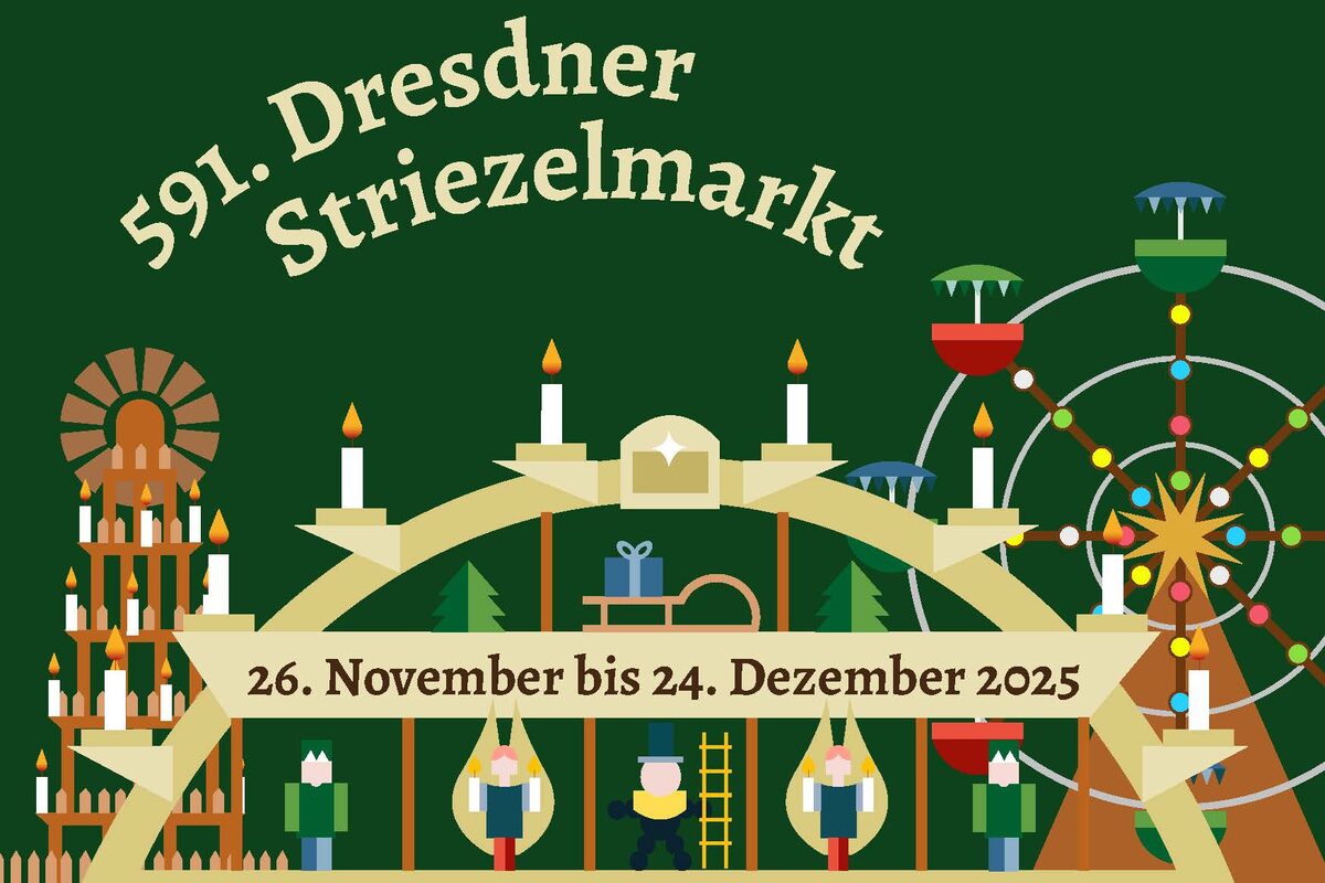 Postkarte vom Striezelmarkt mit Schwibbogenmotiv